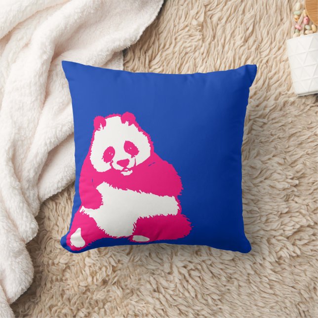 Pop Red Panda Ink Blue Throw Kissen (Decke)