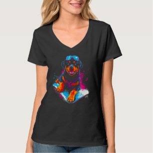 Pop Rottweiler Hund Snowboarder T-Shirt