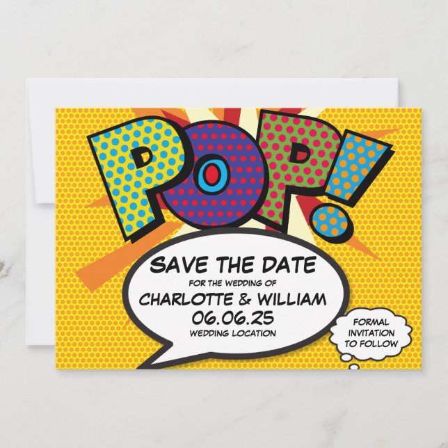 POP Save the Date Spaß Retro Comic Pop Kunst, Dich (Vorderseite)
