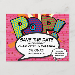 POP Save the Date Spaß Retro Comic Pop Kunst, Dich Einladungspostkarte
