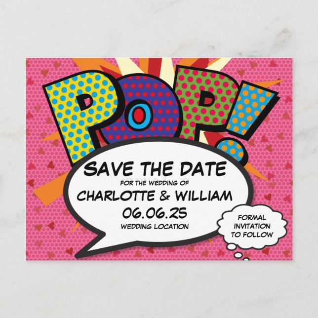 POP Save the Date Spaß Retro Comic Pop Kunst, Dich Einladungspostkarte (Vorderseite)