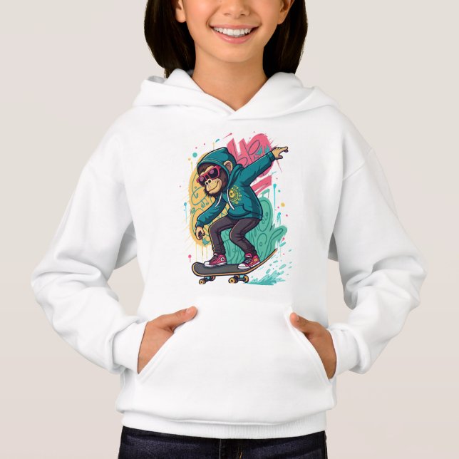 Pop Skate Monkey Kids T-Shirt Design  Cool Cartoon Hoodie (Vorderseite)
