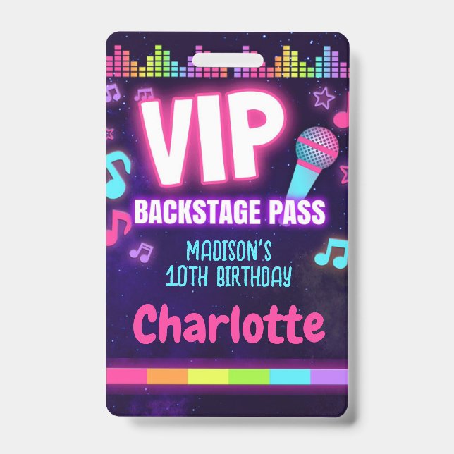 Pop Star Birthday VIP Backstage Pass Lanyard Ausweis (Vorderseite)