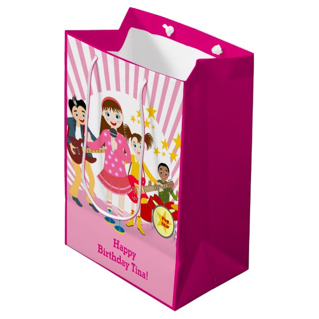 Pop Star Geburtstagsparty Mittlere Geschenktüte (Vorderseite Schrägansicht)