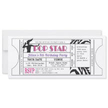 Pop-Star-Girls Vintage-Ticket Geburtstags-Einladun