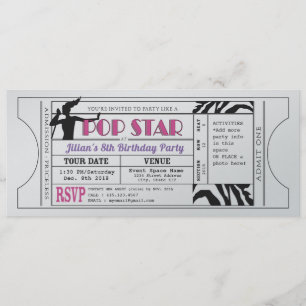 Pop-Star-Girls Vintage-Ticket Geburtstags-Einladun Einladung