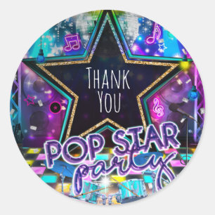 POP STAR PARTY Geburtstags-Musik-Tanz-Geschenk Runder Aufkleber