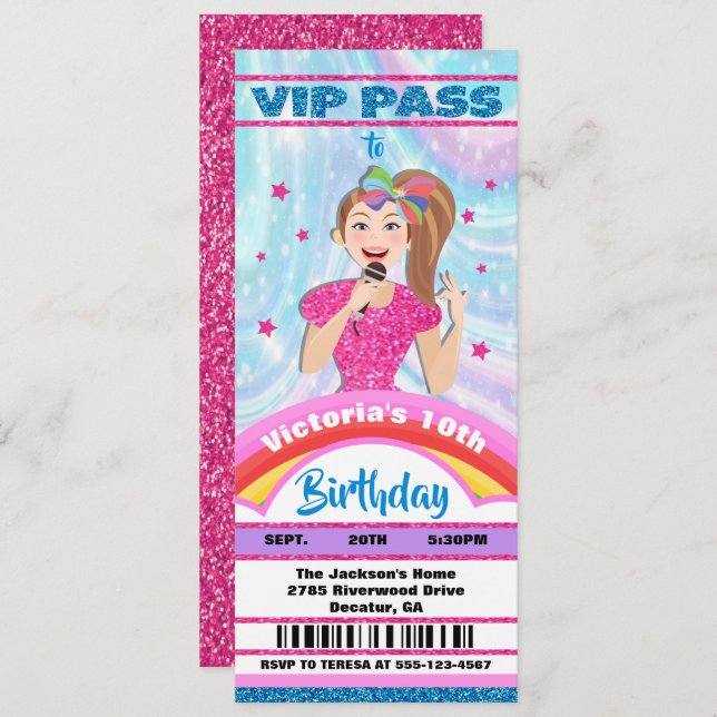Pop Star Singer VIP Pass Tickets Geburtstag Einladung (Vorne/Hinten)