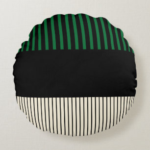 Pop-Streifen - grün, cremefarben und schwarz Rundes Kissen