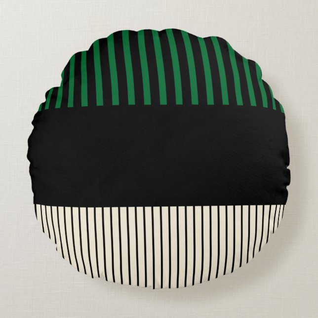 Pop-Streifen - grün, cremefarben und schwarz Rundes Kissen (Vorderseite)