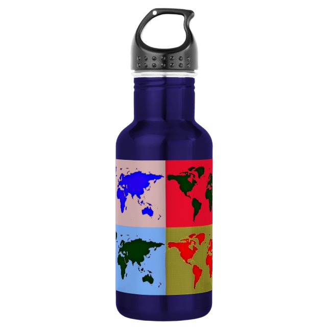 Pop Style World Map Trinkflasche (Vorderseite)