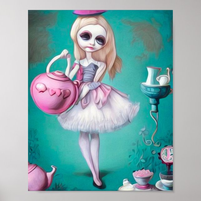 Pop Surrealismus Anstrich Alice & Tea Pot Poster (Vorne)