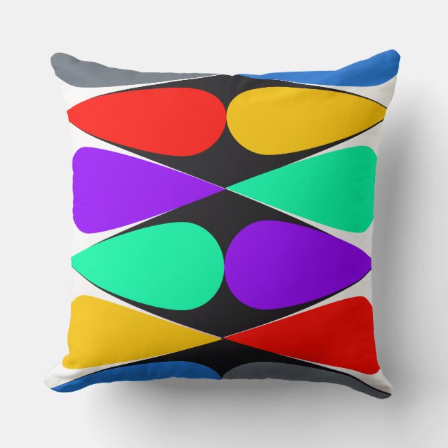 Pop Teardrop Geometrie auf schwarzem Diamantstreif Kissen (Vorderseite)