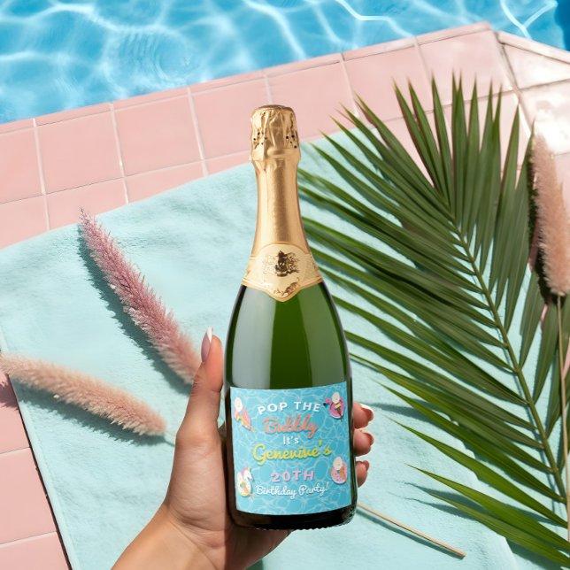 Pop The Bubbly Fun Pool Floats Pool Party Geburtst (Pop The Bubbly Fun Pool Floats Pool Party Birthday Sparkling Wine Label)