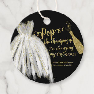 Pop The Champagne Dress Gold Glitzer Brautparty Geschenkanhänger
