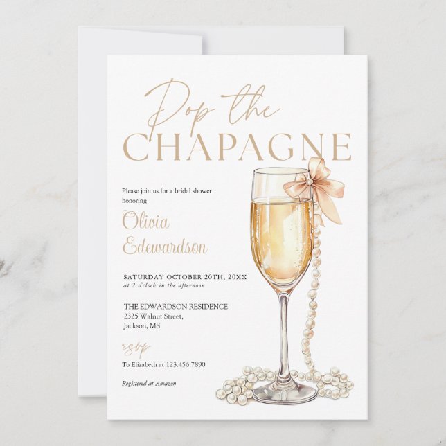 Pop The Champagne Photo QR Code Bridal Shower Einladung (Vorderseite)