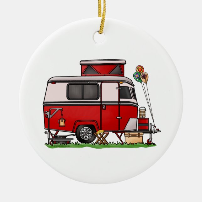 Pop Top Camper | Teardrop Trailer | Camper Van Keramik Ornament (Vorne)