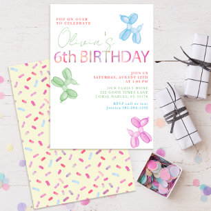 Pop über die Tierballons 6. Geburtstagsparty Einladung