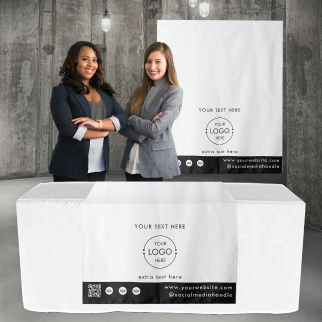 Pop Up Shop Logo QR Code Vendor Table Runner White Wandteppich (Pop Up Shop Logo QR Code Vendor Table Runner White Tapestry)