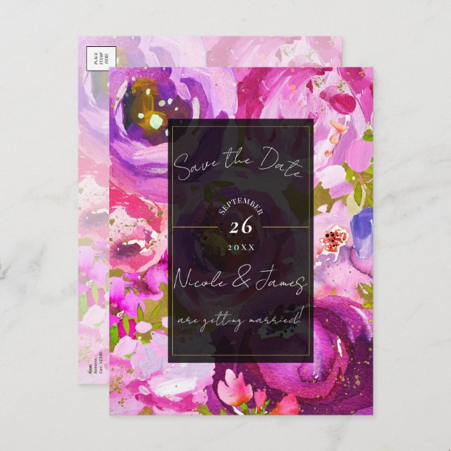 Pop von rosa und Lila lebendiges Blumengestein Sav Ankündigungspostkarte (Vorne/Hinten)