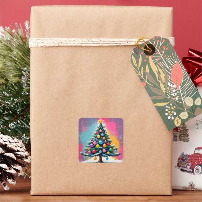 Pop Weihnachten mit Farbschatten Quadratischer Aufkleber (Feiertag)