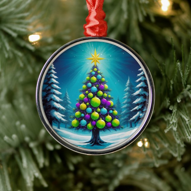 Pop Weihnachten mit Neon Green Blue Lila Ornament Aus Metall (Baum)