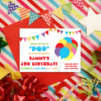 Pop weiter bis zum Feiern! Rainbow Balloon & Bbunt Einladung