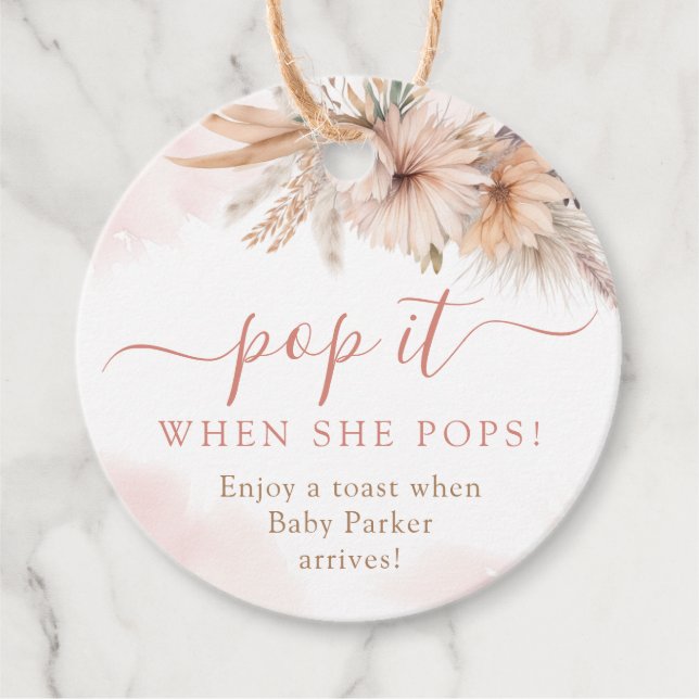 Pop, wenn sie Boho Pampas Grass Floral Pop Geschenkanhänger (Vorderseite)