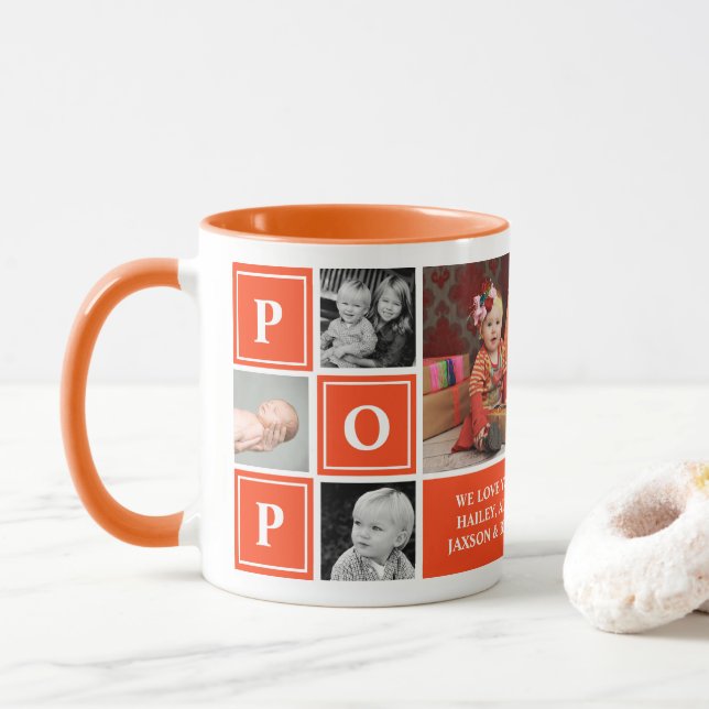 Pop Wir Liebe Sie Orange Custom Foto Collage Tasse (Mit Donut)