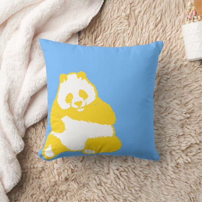 Pop Yellow Panda Sky Blue Throw Kissen (Decke)