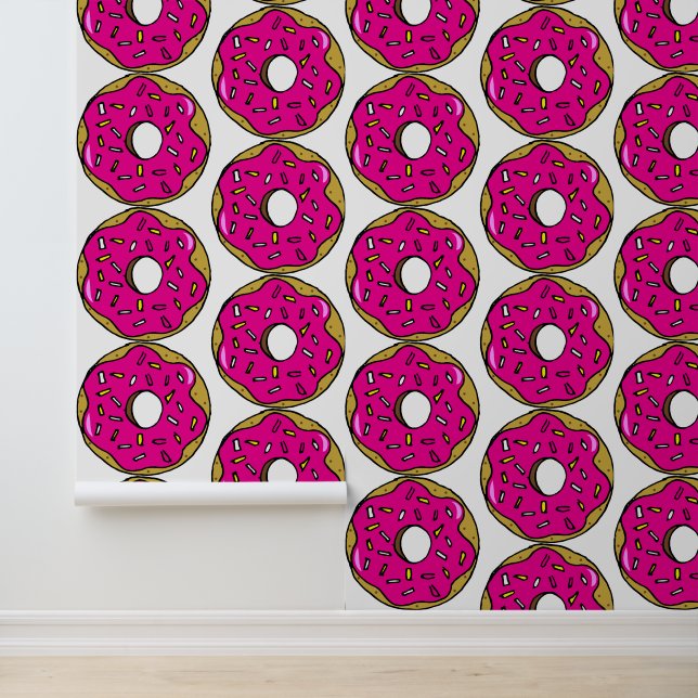 Popart Bright Pink Donuts Küche Gemustert Tapete (Anwendung)
