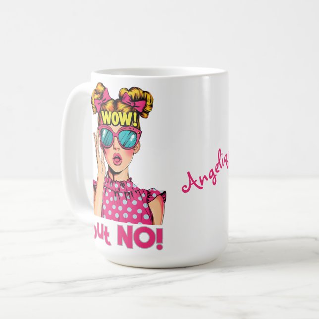 Popart Mädchen sagt "WOW aber NEIN!" Kaffeetasse (Vorderseite Links)
