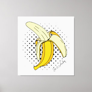 Popart Peeling Bananenfrucht auf Halftone Dots Leinwanddruck