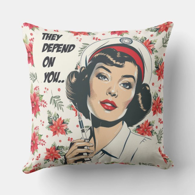 PopArt Poinsettia Button-up-Krankenschwester Kissen (Rückseite)