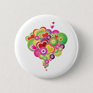 PopArt rosa und grüne Herzen Button
