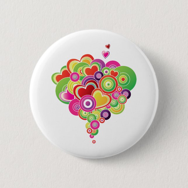 PopArt rosa und grüne Herzen Button (Vorderseite)