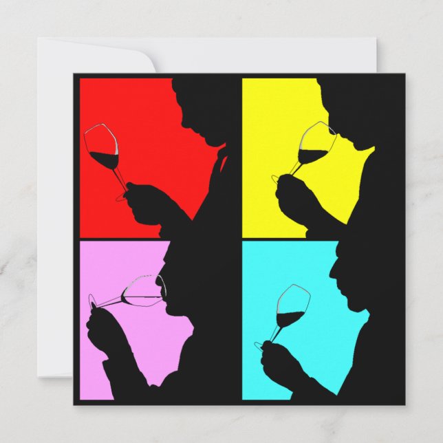 PopArt Weinprobe Silhouette 4 Einladung (Vorderseite)