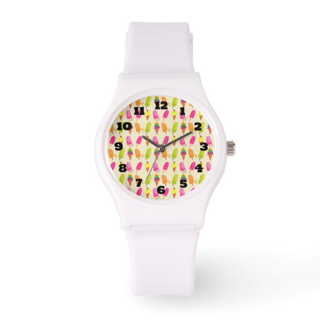 Popcles and Ice Creme Colorful Summer Pattern Armbanduhr (Vorderseite)