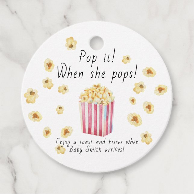Popcorn Baby Dusche Pop wenn sie Pop Geschenkanhänger (Vorderseite)