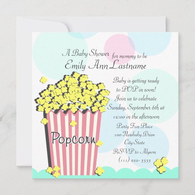 Popcorn Babydusche Einladung (Vorderseite)