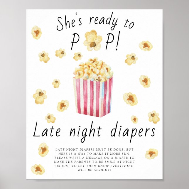 Popcorn Babydusche - Späte Nacht Windeln Spiel Poster (Vorne)