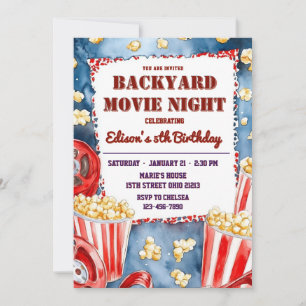 Popcorn Backyard Movie Night Geburtstagsparty Einladung
