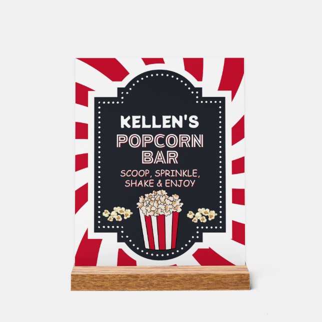 Popcorn-Bar - Acryltabellenzeichen für Party Acrylschild (Vorderseite)
