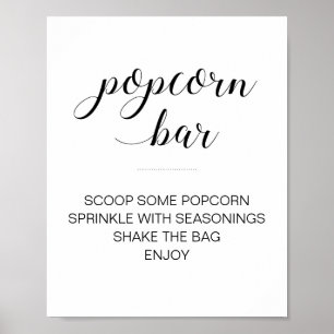 Popcorn-Bar Elegant Schwarz Weiß Schrift Hochzeit Poster