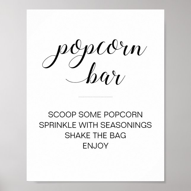 Popcorn Bar Elegante Schwarz-weiße Skripthochzeit Poster (Vorne)