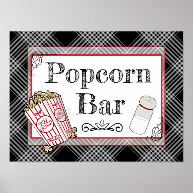 Popcorn-Bar-Hochzeit oder Baby Shower Schild Poste (Vorne)