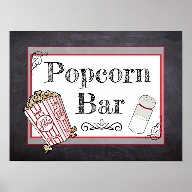 Popcorn-Bar-Hochzeit oder Baby Shower Schild Poste (Vorne)