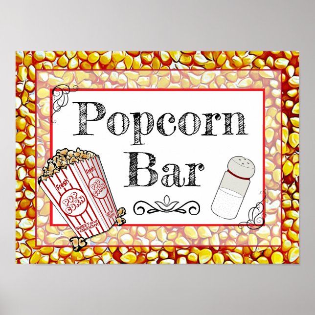 Popcorn-Bar-Hochzeit oder Baby Shower-Schild Poste Poster (Vorne)