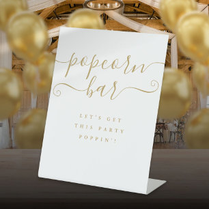 Popcorn-Bar Holt diese Party auf Trab Gold Sockelschild