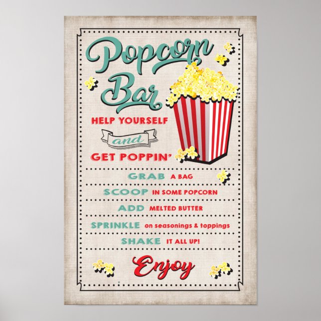 Popcorn-Bar-Menü Party-Schild Poster (Vorne)